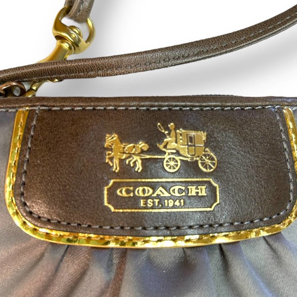 COACH Satin Wristlet Wallet Grey Silver Gold Brown Coin Purse NWOT - Picture 2 of 8
